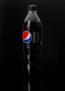 Plastic bottle of Pepsi Cola MAX 0.5 liters on a black background. Zero calories Pepsi soft drink bottle isolated on black Royalty Free Stock Photo