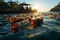 Plastic bottle pollution in the sea. Pollution environment concept. ia generated Royalty Free Stock Photo