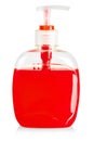 Plastic bottle of the red transparent liquid soap isolated on white background Royalty Free Stock Photo