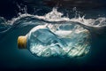 A plastic bottle submerged in water. An alarming sight of plastic waste drifting in the ocean, showcasing the environmental impact Royalty Free Stock Photo