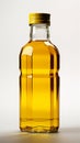 A plastic bottle of vegetable oil presented with packaging layout on white