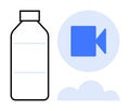 Plastic Bottle, Video Camera Icon, and Cloud Symbol in a Minimalist Design Concept Royalty Free Stock Photo