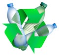 Plastic bottles in arrow signs for recycling waste, used raw materials. Caring for environment. Green modern technologies.