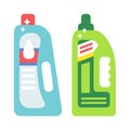 Plastic bottles of cleaning products household chemistry flat vector illustration isolated on white background.