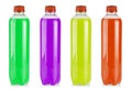 The plastic bottles with colored juice on white Royalty Free Stock Photo