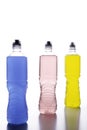 Plastic bottles with colored liquid. Royalty Free Stock Photo