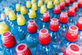 Plastic bottles, colorful caps.
