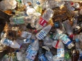 Plastic bottles and containers Garbage, pollution, Top view Belgorod , Russia - jun, 16, 2018