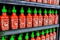 Plastic bottles of Huy Fong Food Sriracha hot chili sauce