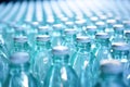 Plastic bottles of mineral water on an assembly line in a bottling factory. Royalty Free Stock Photo