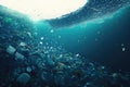 Plastic bottles and plastic parts float underwater in the ocean and pollute the sea - 3d illustration Generative AI