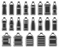 Plastic bottles silhouette icon. Mineral water drink bottle, cooler pure liquids package stencil vector icons set Royalty Free Stock Photo