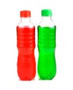 Plastic bottles of soft drinks on white background