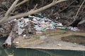 Plastic bottles and trash accumulating in a creek in North Carolina Royalty Free Stock Photo