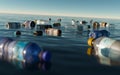 Plastic bottles and trash in the river water. Environmental pollution. Royalty Free Stock Photo