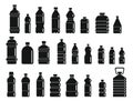 Plastic bottles for water black simple icons set Royalty Free Stock Photo