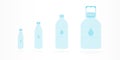 Plastic bottles with water icon set. Different sizes. Vector illustration, flat design Royalty Free Stock Photo