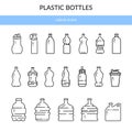 Plastic bottles for water, juice, soda, sports.