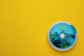 Plastic box with different pills on background, top view. Space for text Royalty Free Stock Photo