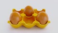 plastic box for eggs with 3 egss isolated on white, Royalty Free Stock Photo