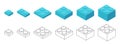 Plastic bricks size. Small to large. Construction process stages. Building blocks for children construction kits Royalty Free Stock Photo