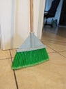 Plastic broom, close-up. House cleaning, sweeping.