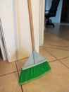 Plastic broom, close-up. House cleaning, sweeping.