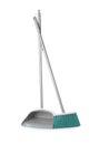 Plastic broom and dustpan on white background Royalty Free Stock Photo