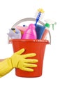 Plastic bucket with cleaning supplies Royalty Free Stock Photo