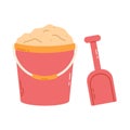 Plastic bucket filled with sand with shovel Royalty Free Stock Photo