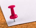 plastic button with a needle stuck in an iron sheet of white paper on a wooden stopper Royalty Free Stock Photo