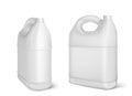 Plastic canisters, white jerrycan isolated bottles