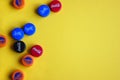 Plastic caps from different drinks soda. Popular brands Coca Cola, Fanta, Sprite