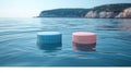 Plastic Bottle Caps Floating in Ocean - Marine Pollution Concept Royalty Free Stock Photo