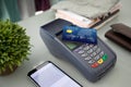 Plastic card payment purchase and pay pass online terminal Royalty Free Stock Photo