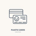 Plastic cards flat line icon. Vip, credit or gift card sign. Thin linear logo for printery, design studio Royalty Free Stock Photo