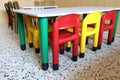 Plastic chairs and small tables in the nursery class Royalty Free Stock Photo