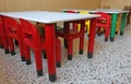 Plastic chairs and small tables in the nursery class Royalty Free Stock Photo