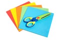 Plastic child scissor with paper Royalty Free Stock Photo