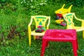 Plastic children`s play furniture in the garden