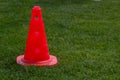 Plastic chips and cone for football training. Sports playground with markings on an artificial lawn on a soccer field Royalty Free Stock Photo