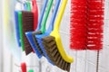 plastic cleaning brushes in supermarket hanger Royalty Free Stock Photo