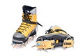 Plastic climbing boots with crampons Royalty Free Stock Photo