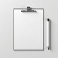 plastic clipboard with paper sheet with pencil and white background. Royalty Free Stock Photo