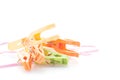 Plastic Clothes Pegs Isolated On White Background. Royalty Free Stock Photo