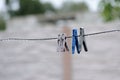 Plastic clotheslines with water drops after rain Royalty Free Stock Photo