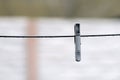 Plastic clotheslines with water drops after rain Royalty Free Stock Photo