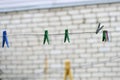 Plastic clotheslines with water drops after rain Royalty Free Stock Photo