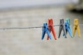 Plastic clotheslines with water drops after rain Royalty Free Stock Photo