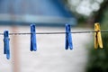 Plastic clotheslines with water drops after rain Royalty Free Stock Photo